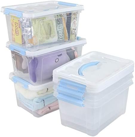 6 Packs 6 Quart Clear Plastic Storage Container Box Bins with Lids/Latches Clips/Handles