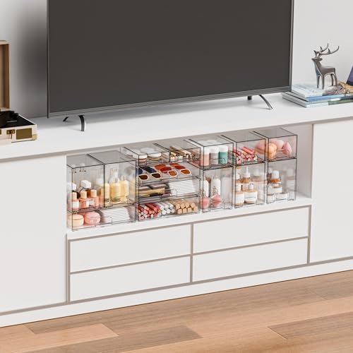 Yieach 12.2''W Clear Stackable Storage Drawers,4 Pack Acrylic Drawers,Bathroom Organizer Bin and Plastic Makeup Organize
