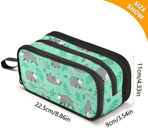 Fisyme Opossum Possum Green Pencil Case Large Capacity Pen Box Makeup Pouch Holder Organizer Stationery Bag for School Office College Traval