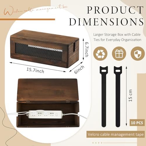 Chunful Extra Large Cable Management Box, 16'' Wood Cord Hider Organizer with Ventilation Nets & Organizer for Power Str