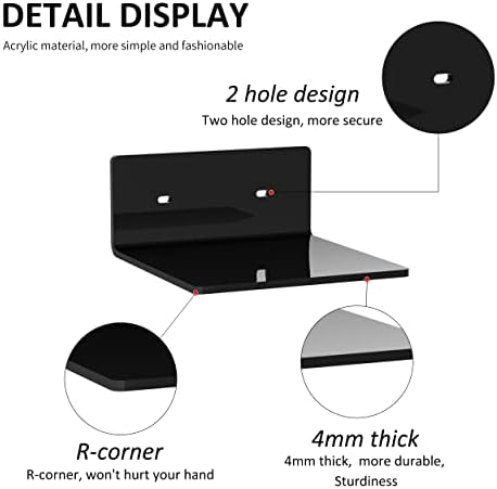 Sezanrpt 6 Inches Acrylic Small Wall Shelves 2 Pack, Floating Shelf for Wall Mounting, Acrylic Display Ledges for Funko Pop Figures, Home Décor, Living Room, Gaming Room, Plants(6 inch, Black)