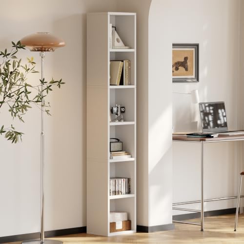 6-Tier Tall Narrow Bookshelf,Slim Bookcase with Open Cubes