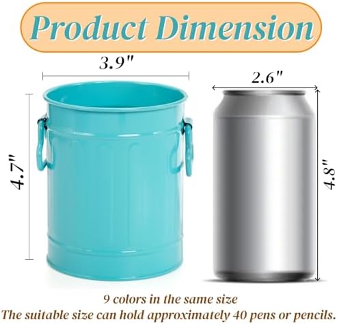 Noamus 9 Pack Metal Pen Holder, Mini Pencil Bucket with Handle, Desktop Pencil Cup Makeup Brush Organizer, Desk Colorful Small Pails, Stationary Supplies Container for Office Classroom School Crafts