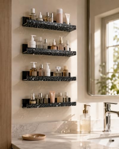 4 Pack Nail Polish Wall Rack, 15 IN Black Rhinestone Acrylic Organizer