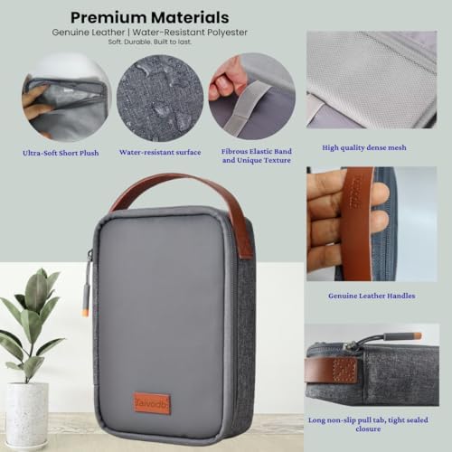 Tech Pouch 8.3" Cable Organizer, Leather Handle, EDC Bag for Travel & Cords