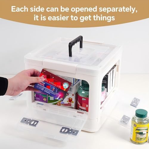2-Tier Medicine Organizer - 22qt Plastic Foldable Storage Box with Handle