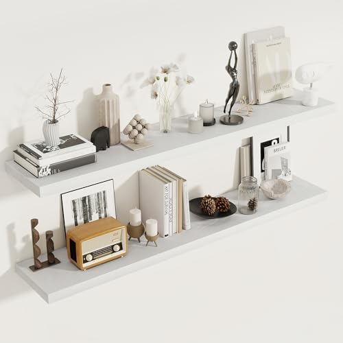 Fun Memories 55 Inch Floating Shelves for Wall 2 Pack Shelves for Bedroom|Kitchen|Bathroom Wall Mounted Rustic Wood Floa