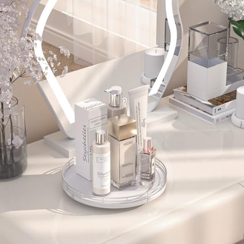 Oroyutor 10-Inch Oak Lazy Susan Vanity Tray with Silver Metal Rail
