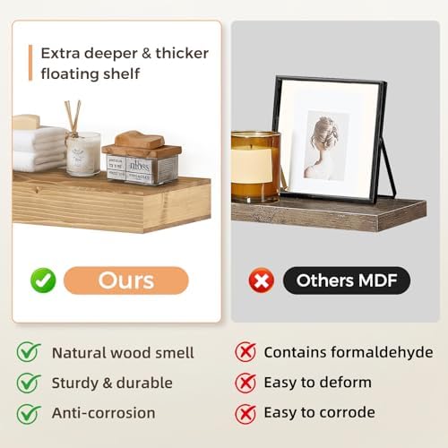 Floating Shelves, 36 Inch Wall Mounted Shelves, Set of 2, Oak