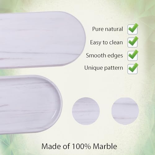 Marble Tray 9.8”x4.7”x0.6”| Oval Stone Tray for Kitchen Counter, Bathroom Vanity & Jewelry Organization – Natural Durabl