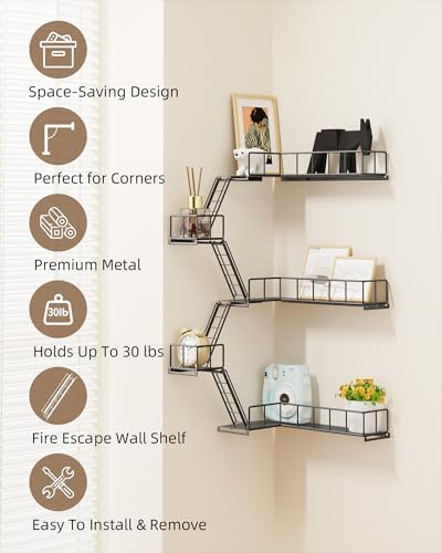 Fire Escape Wall Shelf, Modern City Style Corner Wall Ladder Shelves, Metal Action Figures Display Floating Shelf, New Y