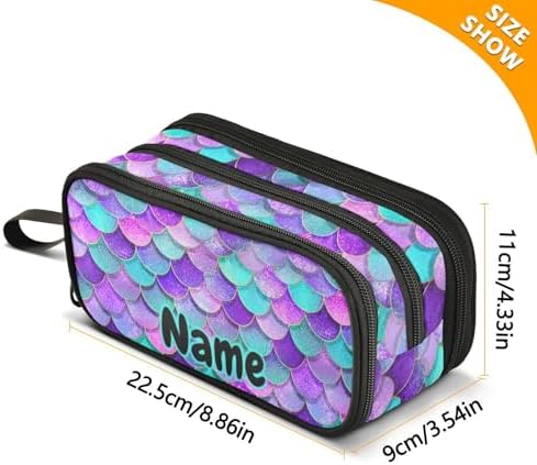 Custom Mermaid Scales Pencil Case Box Boys Girls Personalized Name Large Pencil Pouch Stationery Pen Bag Organizer for Kids Adults School Office