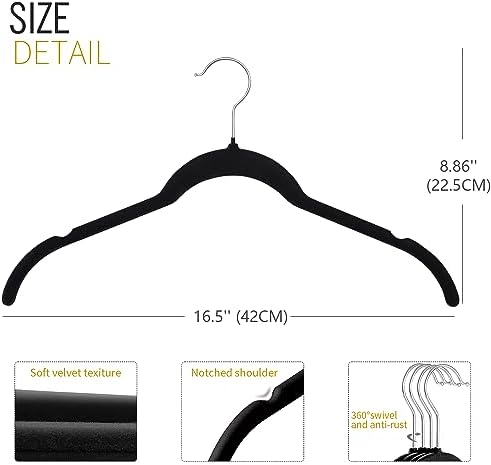 ManGotree 16.5'' Velvet Shirt Hangers with 360° Swivel Hook 50 Pack Black