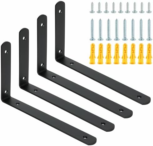 Alise Floating Shelf Brackets,Black L Bracket for Shelves,10x6 Inch,4Pcs