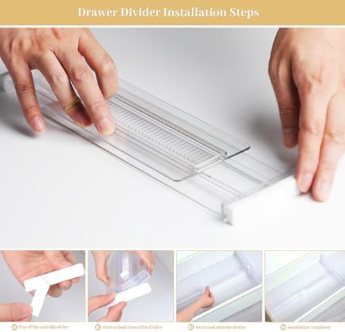 Adjustable Drawer Dividers for Clothes and Kitchen, 8 Pack Expandable Drawer Organizers, Clear Plastic Separators for Dr
