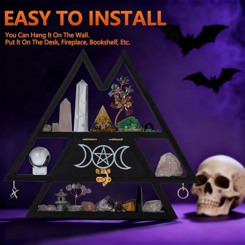 Pracaniz Medium Crystal Shelf with Hidden Drawer & Hooks | Maximalist Witchy Decor for Walls & Desktops | Gothic Boho Tr