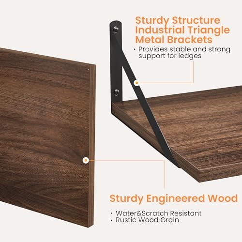Heimlove 16W x 12D Deep Floating Shelves Set of 2 Walnut
