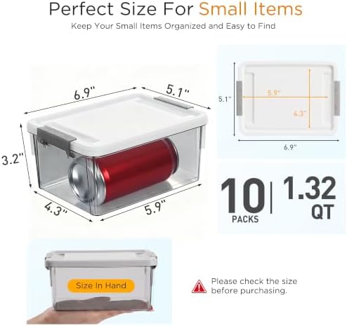 Citylife 10Packs 1.3Qt Small Storage Bins with Lids,Stackable Clear