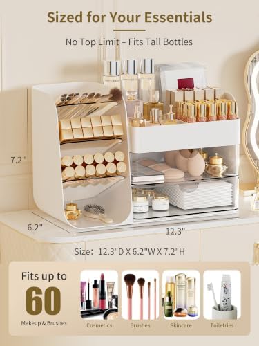 Booklov Small Makeup Organizer for Vanity Countertop, White