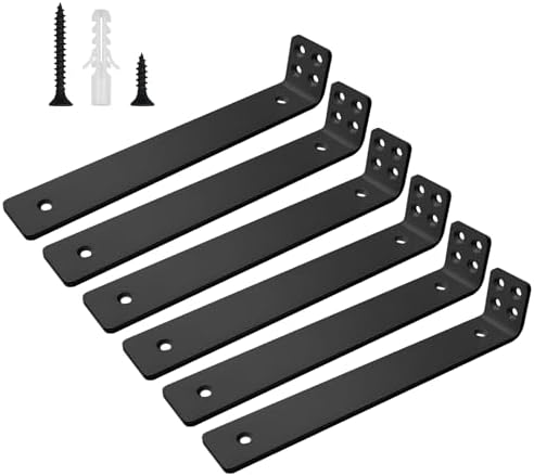 Shelf Brackets 10 inch, Heavy Duty Shelf Bracket 6 Pack L Brackets Black Metal Wall Bracket for Shelves Support Bracket 