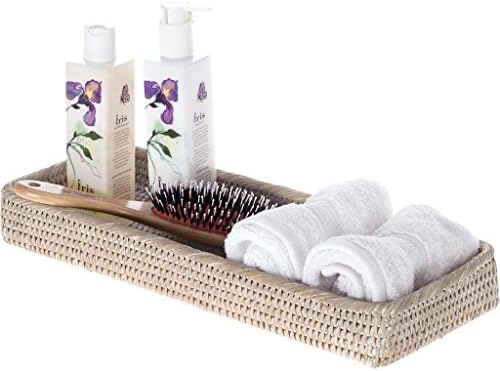 KOUBOO Rattan Vanity Tray Perfume Makeup Bathroom Organizer White Wash