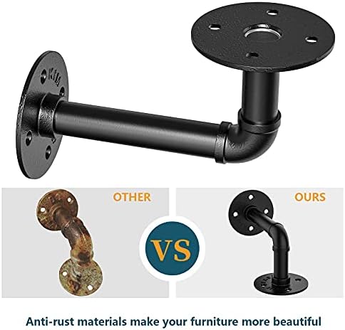CWLOTAC Pipe Shelf Bracket 4 Pack - Industrial Black Iron Pipe Shelves - Heavy Duty Rustic Wall Mounted DIY Floating She