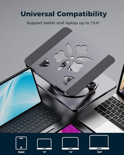 Aoviho 360° Rotating Laptop Stand for Desk | Adjustable, Foldable, Portable Aluminum Ergonomic Riser | Compatible with M