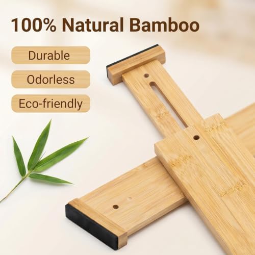 Joyeee Kitchen Drawer Dividers 8 Pack, 16.9-22" Adjustable Bamboo Drawer Organizer, 2.28" High Expandable Utensils Separ