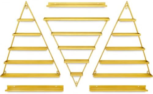 Gold Nail Polish Display Racks, 6-Piece Iron Triangle Wall-Mounted, 110lb Capacity, 26x2.76x27.6in for Salon and Home Or