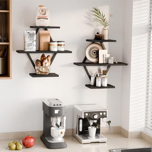 Floating Wall Shelves, Set of 2, Black