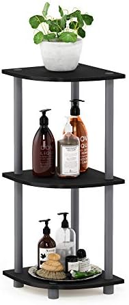 Furinno TURN-N-TUBE Corner Shelf, 3-Tier Corner Bookshelf, Display Storage Shelves with Open Shelves, for Organization a