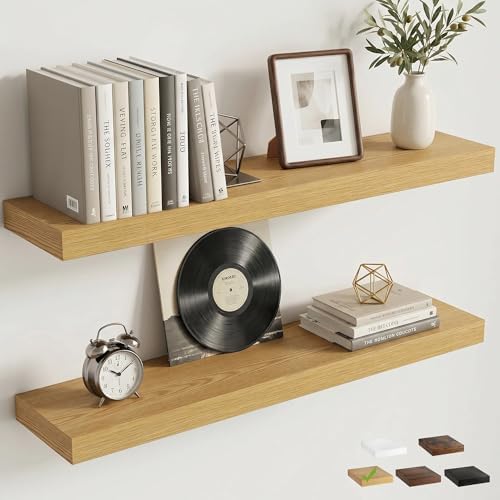 30 Inch Floating Shelves for Wall, 6.5"D Wood Storage Shelves, Oak Finish