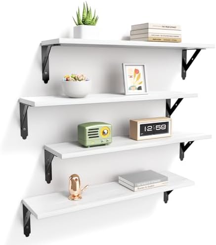ROMGUAR CRAFT Wood Wall Floating Shelves Set of 4, 23.6" x 6" - White