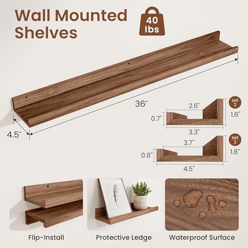 Heimlove Picture Ledge Shelf,36 inch Long Floating Shelves for Wall Set of 4,Picture Shelf with Lip for Wall Decor,Livin