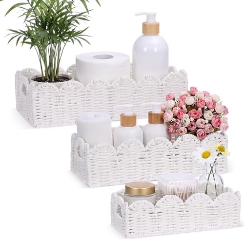 Boao 3 Pcs Boho Storage Wicker Baskets Handmade Woven Decorative Paper Rope Baskets for Organizing with Handle Counterto