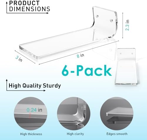 SIPRDE Floating Shoe Display Shelves for Wall Mount Set of 6 - Clear Acrylic Floating Shelves for Showcase Sneaker Colle
