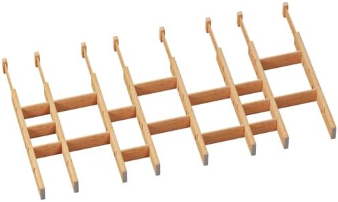 8 Pack Kitchen Drawer Dividers with Inserts, Bamboo Adjustable Drawer Organizers, Expandable Organization for Home, Dressers, 8 Dividers with 16 Inserts