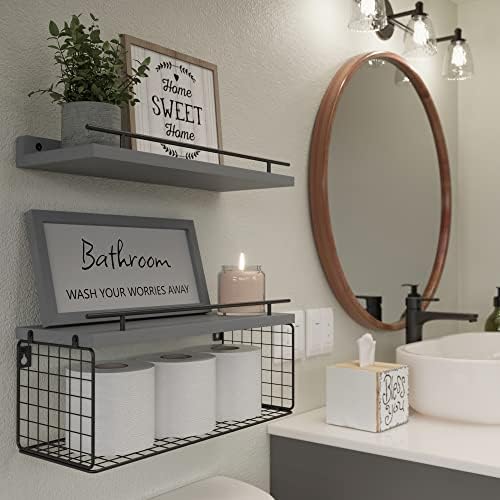 WOPITUES Floating Shelves for Bathroom Decor Art, Modern Grey