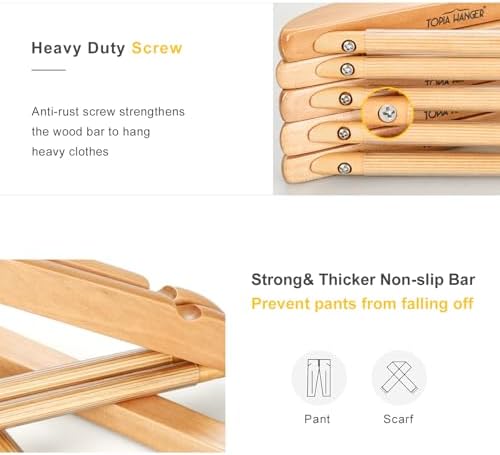 TOPIA Premium Wooden Hangers with Extra Thick Hook and Non Slip Pants Bar, Luxury Suit Hangers for Closet with Notches for Shirts - 16 Pack - CT01N