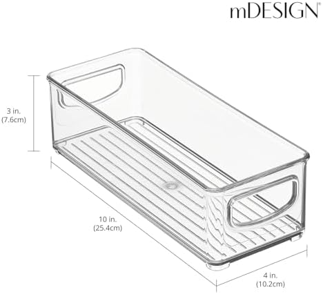 mDesign Small Plastic Office Storage Container Bins with Handles for Organization in Filing Cabinet, Closet Shelf, or Desk Drawers, Organizer for Notes, Pens, Pencils, Ligne Collection, 6 Pack - Clear