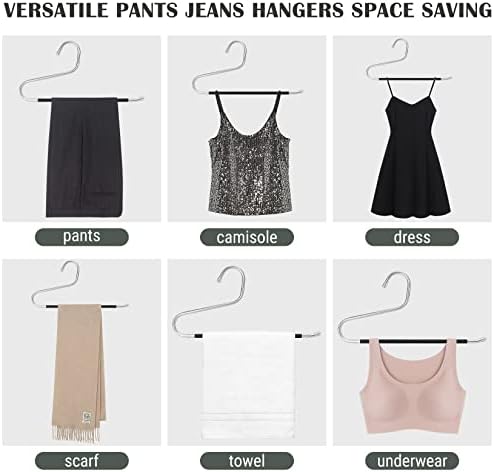 DOIOWN Open Ended Pants Hangers, Stainless Steel Pants Jean Hangers 8 mm Thick, Multifunctional Non-Slip Hangers for Heavy Pants, Jeans, Trousers, Scarf, Space-Saving Clothes Hangers for Women and Men
