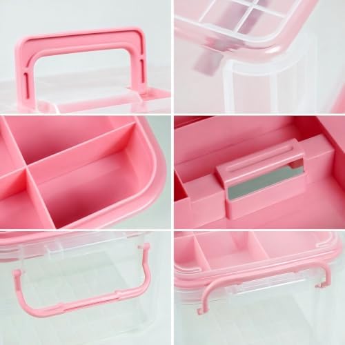 2-Tier Medicine Organizer - Plastic Portable Storage Box with Handle Pink