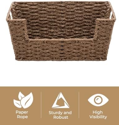 StorageWorks Pantry Baskets for Shelves, Wicker Baskets, Brown Paper Rope