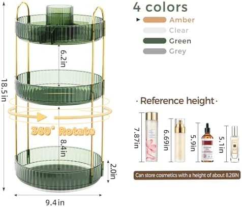 360° Rotating Makeup Organizer, Upgraded 3 Tier Skincare Perfume Organizers for Women, Bathroom Organizer Countertop, Cl