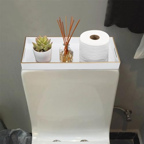 MAONAME White Vanity Tray Set of 2, Rectange Toilet Tank Trays with Handles