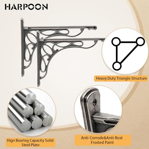 European Bracket Shelf Brackets Cast Iron Metal Corbels 9.5" X 7.5" Inch Vine Wall 2 Pack (Silver Old)