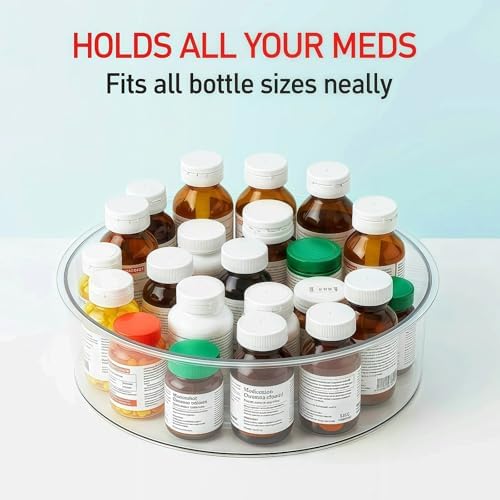 Medicine Bottle Organizer, Rotating Medicine Organizer for Cabinet, 11.98" Diameter, Large Capacity Transparent Pill Bot