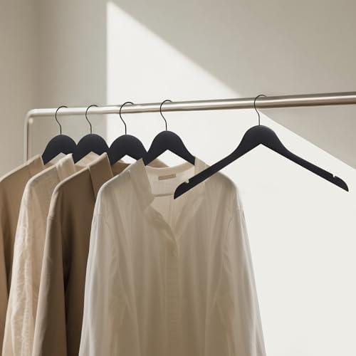 Wooden Top Hangers with 360° Swivel Hook, Black, 72-Pack