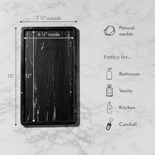 Cork & Mill Marble Tray for Bathroom Vanity, Black, Large 13 x 7.5 Inch