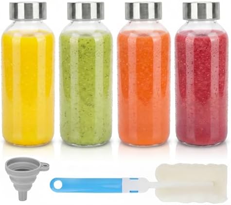 Zukro Glass Water Bottles with Stainless Steel Lids 12 oz, Set of 4